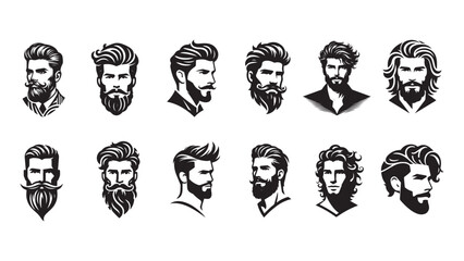 Vintage Barber Shop Logos: Stylish Vector Hairstyles for Your Design.