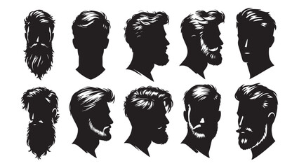 Vintage Barber Shop Logos: Stylish Vector Hairstyles for Your Design. - obrazy, fototapety, plakaty