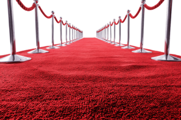 Red Carpet Hallway with red dividers and ropes for the Cinema and Fashion awards, a ceremony for celebrities isolated transparent background