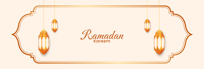 Ramadan kareem islamic horizontal banner. Illustration vector - obrazy, fototapety, plakaty