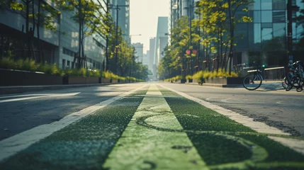Fotobehang A bike lane in a modern city promoting eco-friendly transportation. © Thomas