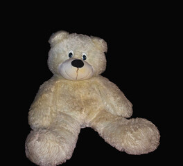 teddy bear toy on a black background,close up