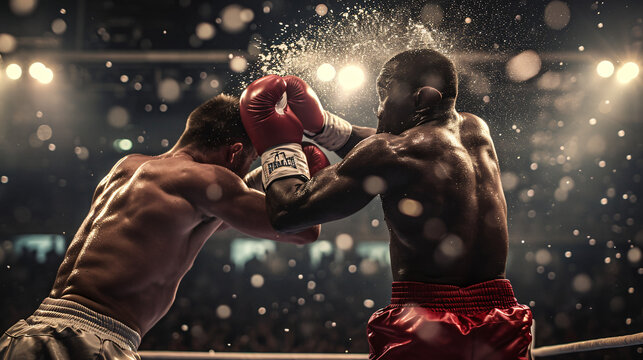 A heart-pounding boxing match in a crowded arena.