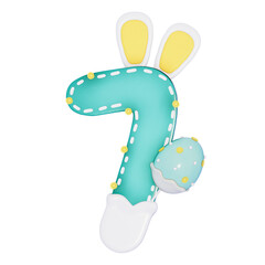 Easter bunny holiday number 7 with cute decoration on transparent background , 3D Rendering