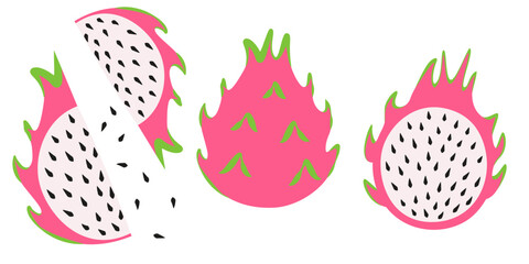 Pytahaya flat cartoon illustration. Vector illustration of Dragon fruit.