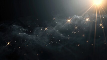Black background with golden stars, a band of sparkling particles. Space, the Milky Way, bright flashes of light and cloudy haze - obrazy, fototapety, plakaty