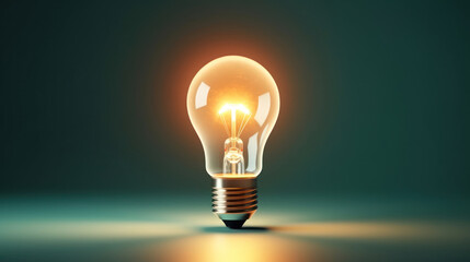One of Lightbulb glowing among shutdown light bulb in dark area with copy space for creative thinking , problem solving solution and outstanding concept by 3d rendering technique. - obrazy, fototapety, plakaty