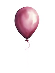 Burgundy Balloon on a white Background. Watercolor Template for a Birthday or Greeting Card