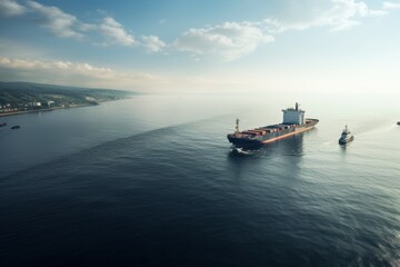 Overhead View of Container Ship in Ocean. cargo transportation concept