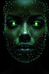 concept virtual model of artificial intelligence. Futuristic Digital Face with Green Matrix