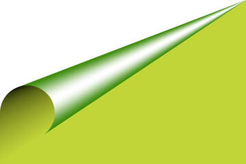 Tapeta w kolorze zielonym z zagiętym zrolowanym rogiem strony z odsłoniętą białą kartką - obrazy, fototapety, plakaty