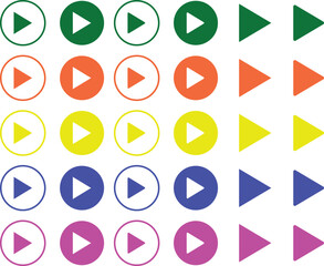 video play button icon set in Different Colors. Start audio or video action media symbols for apps and websites