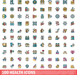 100 health icons set. Color line set of health vector icons thin line color flat on white