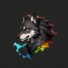 Dynamic wolf illustration with vibrant splash

