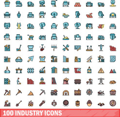 100 industry icons set. Color line set of industry vector icons thin line color flat on white