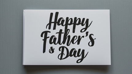 Minimalist Father's Day Greeting: Simple Message 'Happy Father's Day' on a White Card, Resting against a Grey Background, Embracing a Clean and Modern Aesthetic