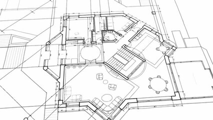 Architecture design: blueprint plan - vector illustration of a plan modern residential building / technology, industry, business concept illustration: real estate, building, construction, architecture - Powered by Adobe