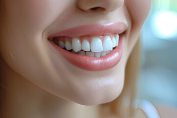 Obraz premium Beautiful woman smiles dental veneers, health concept