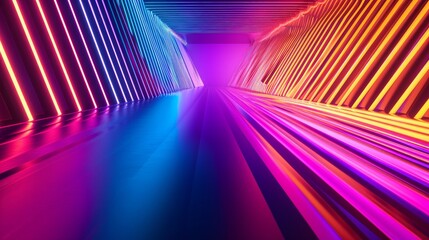 3d render, abstract background with colorful spectrum. Modern wallpaper with neon rays and glowing lines   