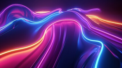 3d render, abstract background with glowing neon curvy lines. Modern wallpaper with colorful spectrum  