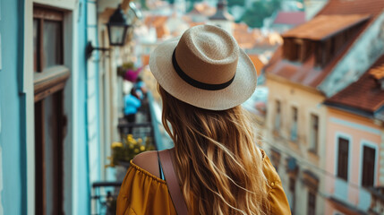 Portrait of a traveler in old town. 