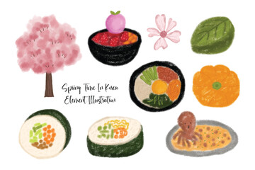 Cute Hand Drawn Spring Korea and Japan Illustration