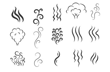 Fototapeta premium Fragrances evaporate icons. Smells line icon set, hot aroma, smells or fumes. Coffee cup icon. Symbols of glasses of hot drinks on white background. Vector illustration doodle hand drawn