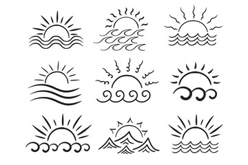 Sunshine and Sea ​​Waves SVG, Sunshine SVG, Ocean SVG, Sun and Sea, Sea ​​Waves Svg, Sunshine Cut File SVG, Sunburst Clipart, Boho Sun Vector, Horizon Sunrise Svg, Hand Drawn Sun SVG, Wave And Sun SVG