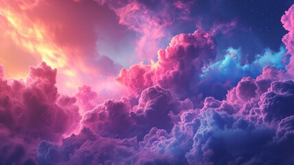 3d render, abstract fantasy background of colorful sky with neon clouds    - obrazy, fototapety, plakaty