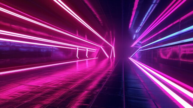 3d render, abstract futuristic neon background with glowing ascending lines. Fantastic wallpaper   