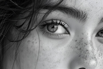 Obraz premium Close up no make up woman's skin with freckles