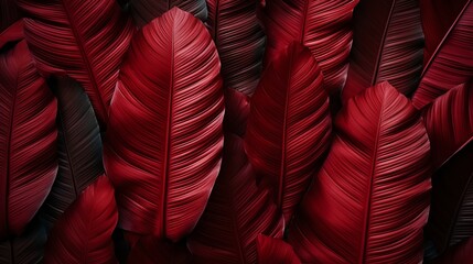 Dark red tropical leaf textures for background with copy spacevibrant flat lay dark nature concept.
