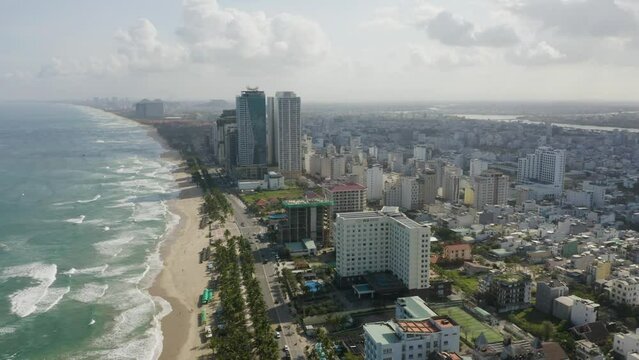 Beautiful Beaches of Da Nang, Vietnam.  4k Aerial Drone Footage
