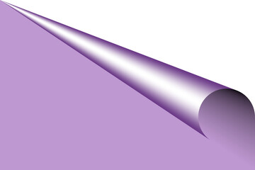 Tapeta w kolorze jasno fioletowym z zagiętym, zrolowanym rogiem strony z odsłoniętą białą kartką