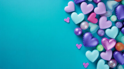 a blue background with many hearts and a place for text or image on it for a valentine's day card, generative ai