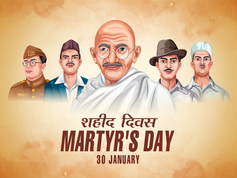 Martyrs Day, Shaheed Diwas, and patriotic background. Independence Day of India freedom fighter background. Vector illustration of Indian people saluting celebrating Shaheed Diwas