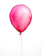 Hot Pink Balloon on a white Background. Watercolor Template for a Birthday or Greeting Card