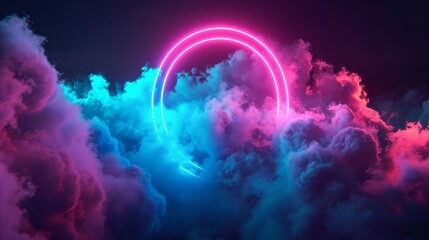 3d render, neon linear number zero and colorful cloud glowing with pink blue neon light, abstract fantasy background   