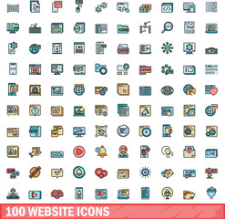 100 website icons set. Color line set of website vector icons thin line color flat on white