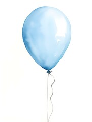 Light Blue Balloon on a white Background. Watercolor Template for a Birthday or Greeting Card