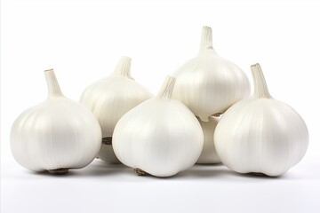 Organic garlic bulb with cloves, isolated on a clean and bright white background
