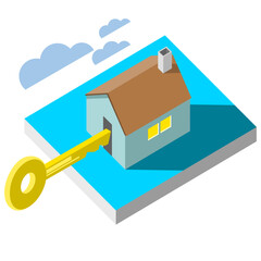 Key House isometric Design, Real Estate and Property Business concept Symbol Design. Vector illustration.