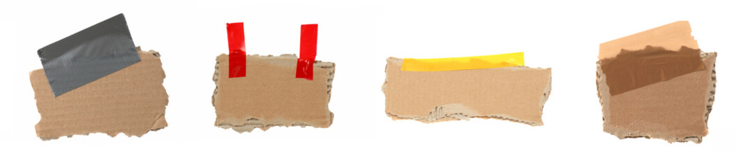 4 leere Stücke Pappe mit Klbeband als Vorlage für Hintergrund mit Textfreiraum