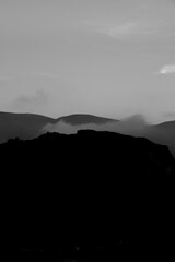 Black and white sunrise over the mountains