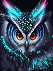 A photo of a very beautiful Owl in neon color Generative AI