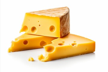Assortment of mouthwatering cheese varieties isolated on a pristine white background