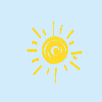 Set of yellow suns in Flat design isolated on a white background. Set of funny icons sun doodle. Modern simple flat sunlight sign. Vector illustration	