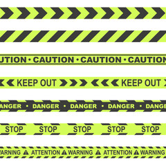 Yellow and black ribbon. Vector set of tapes. For prohibited and dangerous areas.