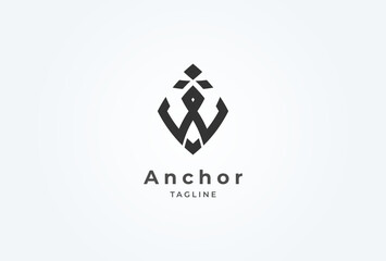 Initial W Anchor logo design. letter W with anchor combination. flat design logo template. vector illustration © Jerry