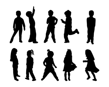 silhouettes of kids girl and boy vector